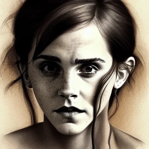 Image similar to A beautiful portrait of Very funny actress Emma Watson lke monkey face looking like an old monkey, Emma Watson actress blended monkey face, like , powerful , magic, thunders, dramatic lighting, intricate, wild, highly detailed, digital painting, artstation, concept art, smooth, sharp focus, illustration, art by artgerm and greg rutkowski and alphonse mucha, footage
