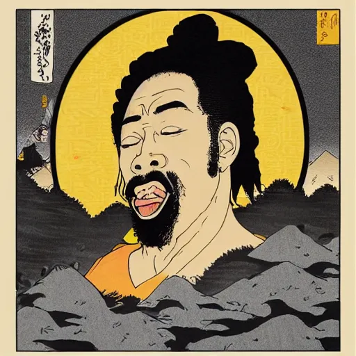 Prompt: ODB wu-tang rapping, portrait, style of ancient text, hokusai
