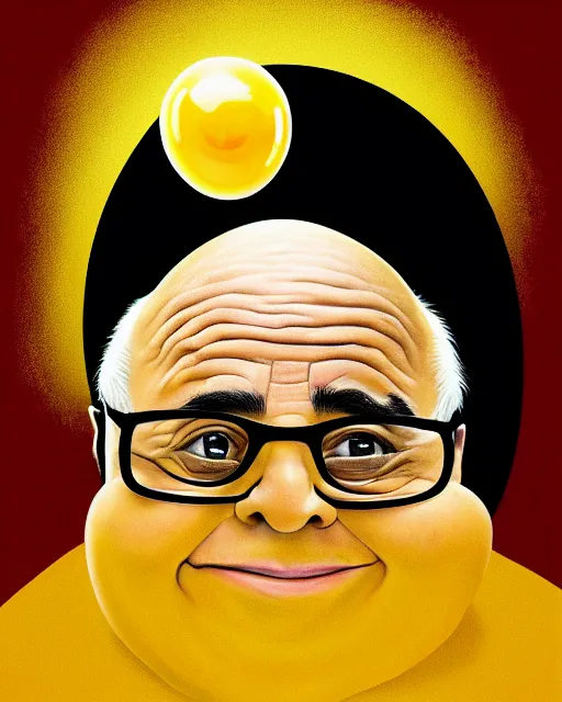 Image similar to painting portrait of danny devito as an egg, cartoon, warm lighting, danny devito has an egg body, movie poster, illustration by bartek fedyczak, erak note, tooth wu, neil richards, kan liu, siwoo kim, jisu choe, trending on art station