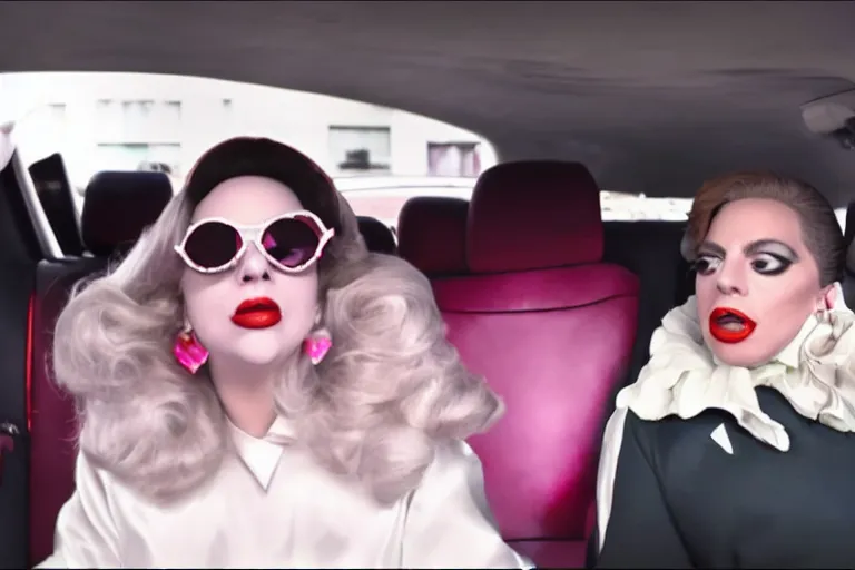 Image similar to lady gaga and judy garland in carpool karaoke, lady gaga, judy garland, red weapon 8 k s 3 5, cooke anamorphic / i lenses, highly detailed, cinematic lighting