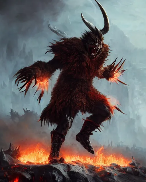 Image similar to oil painting of Angry Donald Trump Berserker, wearing fur armor, claws, sharp focus, attack pose, fantasy style, octane render, volumetric lighting, 8k high definition, by greg rutkowski, highly detailed, trending on art Station, magic the gathering artwork, burning Battlefield background, centered