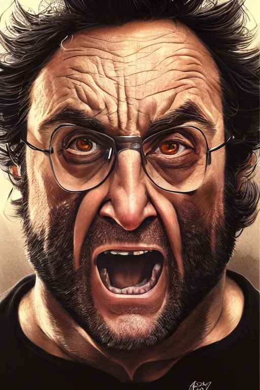 Image similar to danny devito as wolverine, realistic portrait, symmetrical, highly detailed, digital painting, artstation, concept art, smooth, sharp focus, illustration, cinematic lighting, art by artgerm and greg rutkowski and alphonse mucha