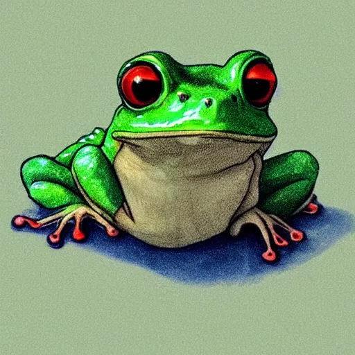 Image similar to cute frog portrait, Ghibli style