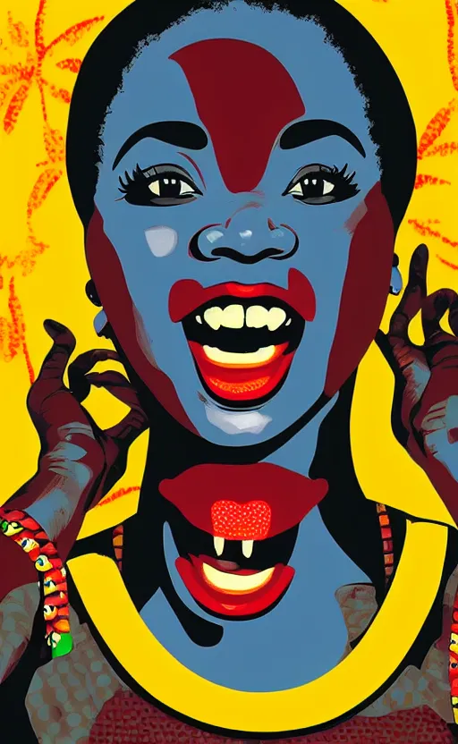 Image similar to mama africa laugh at her child!!! pop art, pixel, bioshock, gta chinatown, artgerm, richard hamilton, mimmo rottela, julian opie, aya takano, ultra hardly intricity details!!! ultra realistic visual!!!