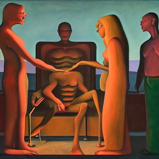 Prompt: the andromeda strain, grant wood, pj crook, edward hopper, oil on canvas