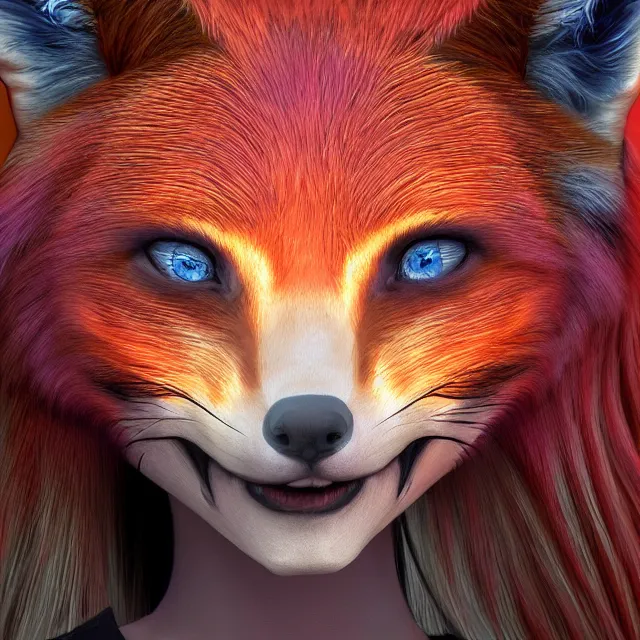 Image similar to a character portrait of the avatar for an female humanoid fox a. i. in the style of glitch art in the style of anti art trending on artstation deviantart pinterest furaffinity photorealistic hd 8 k highlights and shadow detailed high resolution