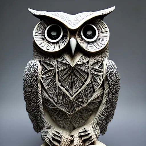 Prompt: symmetrical detailed sculpture of an owl, made by HP Lovercraft