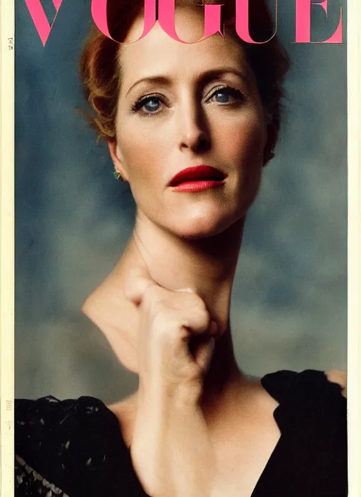 Prompt: a portrait of gillian anderson by mario testino, head shot, award winning, cover of vogue 1 9 1 0, 1 9 1 0, 1 9 1 0 s style, 1 9 1 0 s hairstyle, sony a 7 r