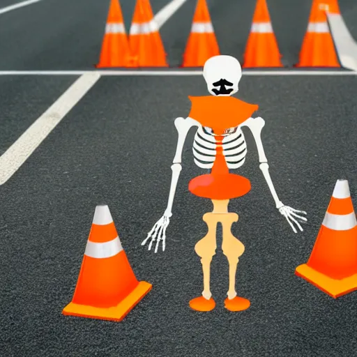 Image similar to a skeleton with traffic - cones instead of hands