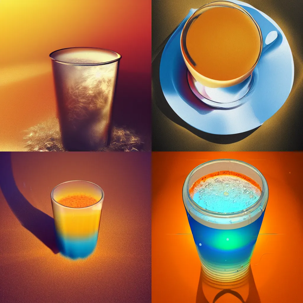 Prompt: a cup full of juice in a sunny beach, caustics, golden ratio, cinematic, trending on artstation, deviantart and cgsociety, 8k, high resolution