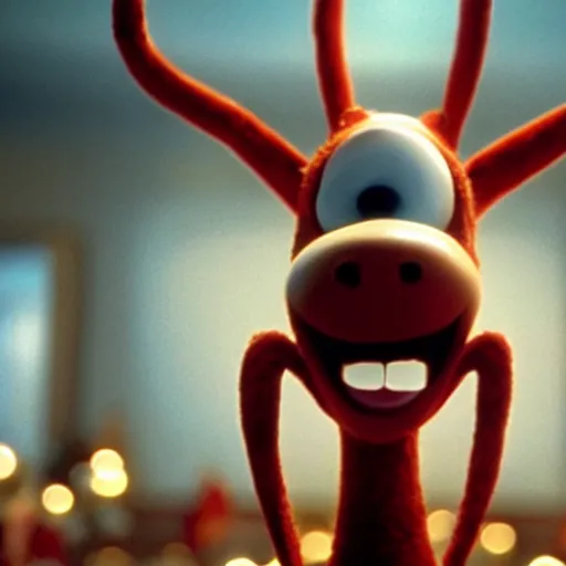 Prompt: a cinematic film still from a 2001 Pixar horror movie about an anthropomorphic Reindeer that turns evil, in the style of Pixar, shallow depth of focus