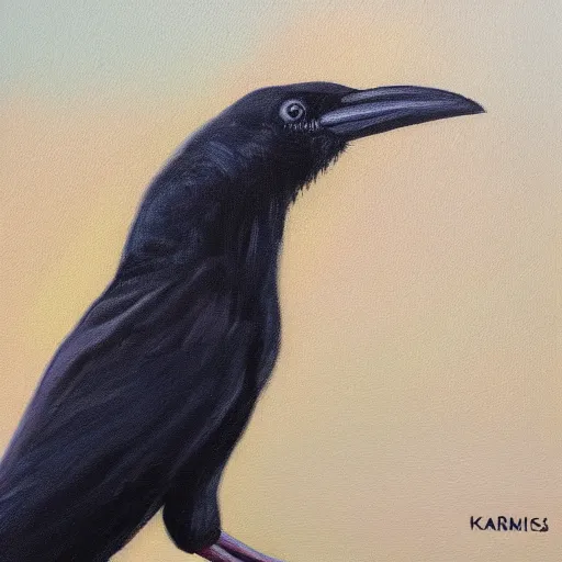 Prompt: oil painting of a cackling crow that looks like kamala harris