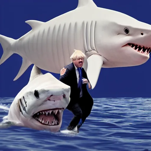 Prompt: boris johnson being chased by a shark - n 4