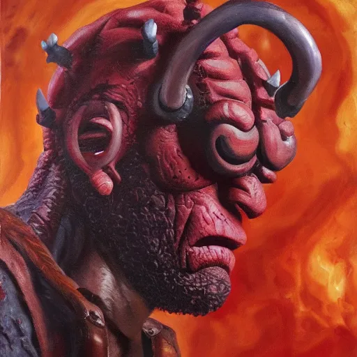 Prompt: Oil painting of Hellboy very detailed 4K quality
