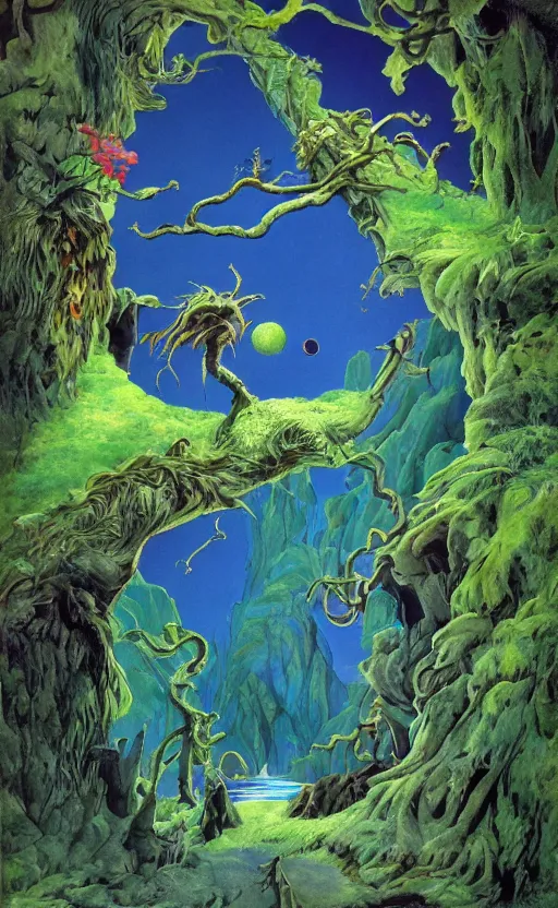 Image similar to the other world in the style of Roger Dean, 35mm