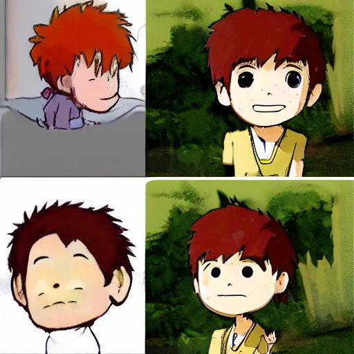 Image similar to chibi scruffy ginger boy, twitch streamer, studio ghibli,