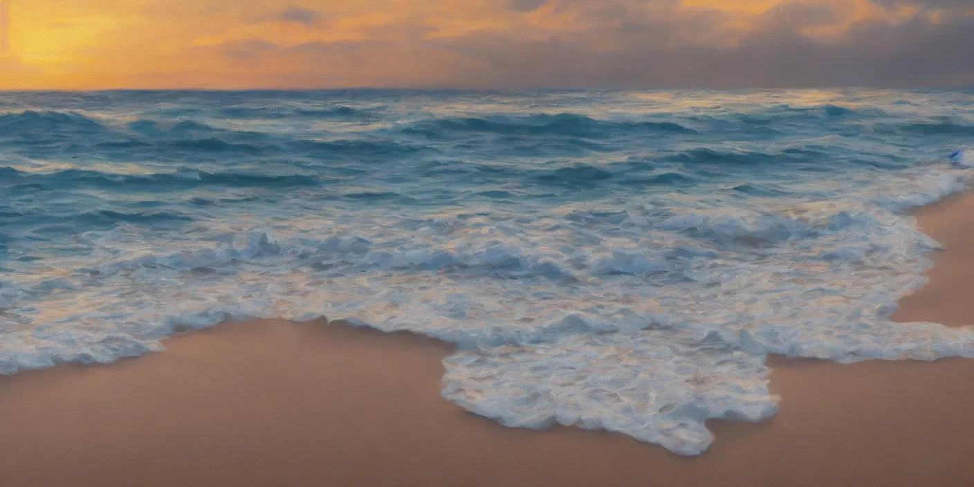 Prompt: a beach, cinematic lighting, detailed oil painting, hyperrealistic, 8k