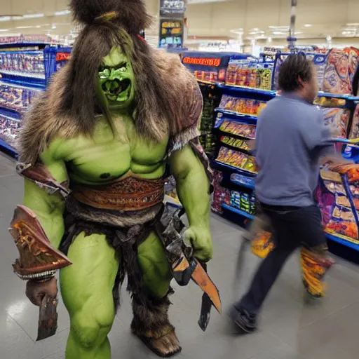 Prompt: orc warrior shopping at walmart