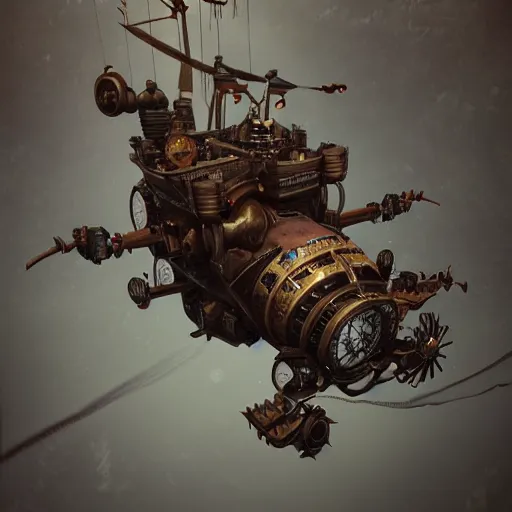 Image similar to flying steampunk fortress, extremely detailed, behrens style, unreal 5 render, fantasy digital art, octane render, beautiful composition, trending on artstation, award - winning photograph