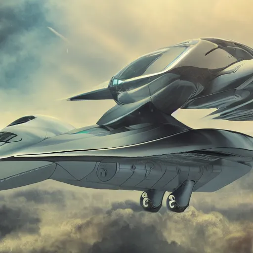 Image similar to personal flying vehicle, vtol, turbo - jet, jet engines, foil, aerodynamic, concept art, insane details, 3 d high definition, trending on artstation, unreal engine, photorealistic, high resolution, trending on deviantart, hdr, hyper detailed, insane details, intricate, elite, ornate, elegant, dramatic lighting, octane render, micro details