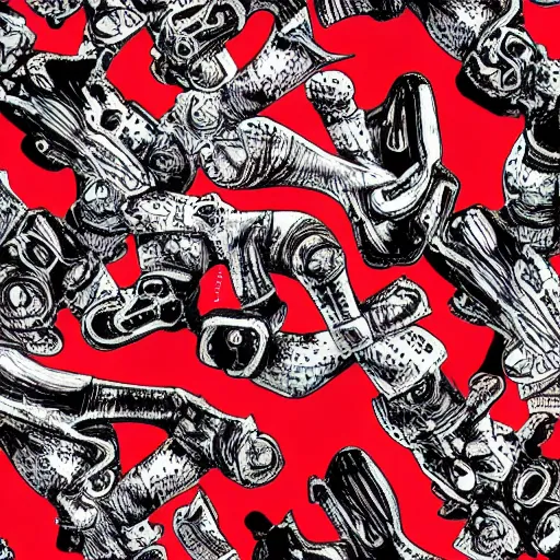 Image similar to whole lotta red by playboi carti, black and red, zoomed out, extra details