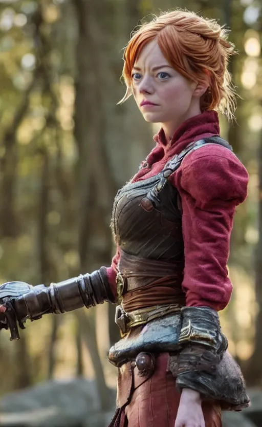 Prompt: epic cinematic still of live action chrono trigger movie, emma stone as marle, 8 k, 8 5 mm