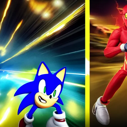 Prompt: Flash vs Sonic,8k HD, Unreal Engine, Hyper High Resolution, High Resolution, Trending on