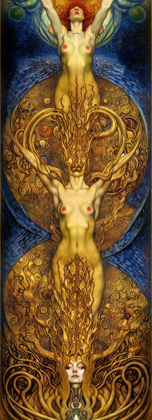 Image similar to Divine Chaos Engine by Karol Bak, Jean Delville, William Blake, Gustav Klimt, and Vincent Van Gogh, symbolist, visionary