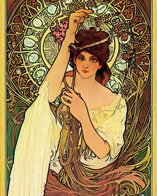 Image similar to an elf princess by Alphonse Mucha