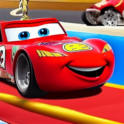 Image similar to photo of lightning mcqueen winning an oscar