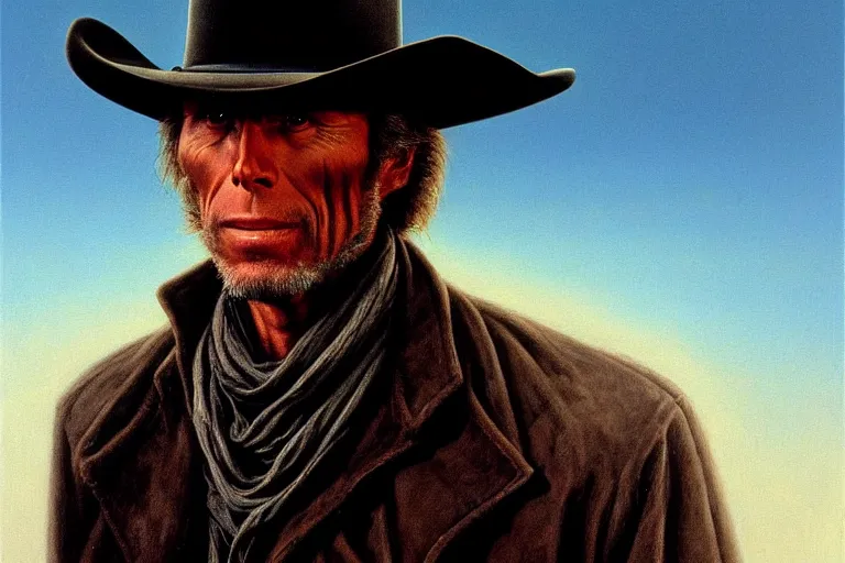 Prompt: poster portrait of peter weller as a black hat cowboy in pale rider ( 1 9 8 5 ). oil painting elegant, highly detailed, centered, digital painting, artstation, concept art, smooth, sharp focus, illustration, artgerm, tomasz alen kopera, peter mohrbacher, donato giancola, joseph christian leyendecker drew struzan