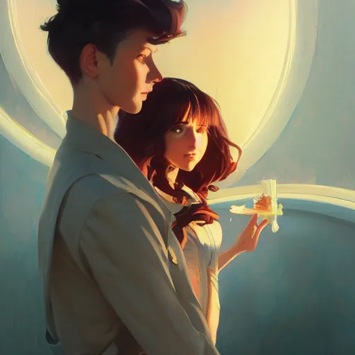 Prompt: sargent and leyendecker and greg hildebrandt, portrait of pasta, anime, stephen bliss, unreal engine, fantasy art by greg rutkowski, loish, rhads, ferdinand knab, makoto shinkai, ilya kuvshinov, rossdraws, global illumination, radiant light, detailed and intricate environment