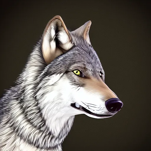 Image similar to retard wolf portrait, pop ar cartoon style