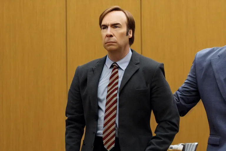 Prompt: saul goodman, also known as jimmy mcgill, defends dart vader in court, court session images, 1 0 8 0 p, court archive images