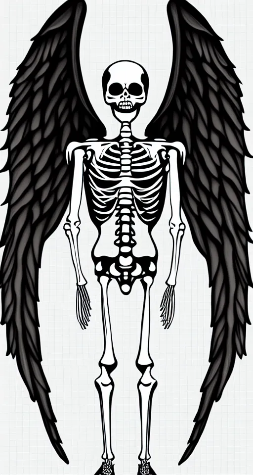 Prompt: full length male skeleton with angel wings only, illustration style, transparent background, symbolic, cinematic, super detailed and intricate, elegant, hyper - realistic