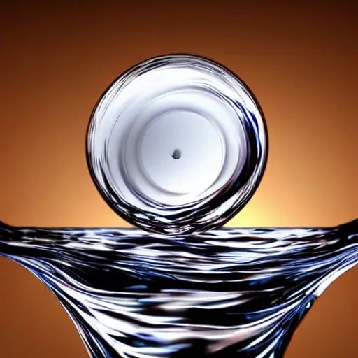 Prompt: perfume bottle emerging from water causing circular serene artistic ripples