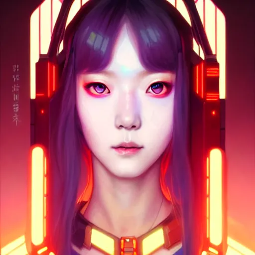 Image similar to portrait painting of cyberpunk chuu from loona as a cheerful smiling mercenary, ultra realistic, concept art, intricate details, eerie, highly detailed, photorealistic, octane render, 8 k, unreal engine. art by artgerm and greg rutkowski and magali villeneuve and alphonse mucha