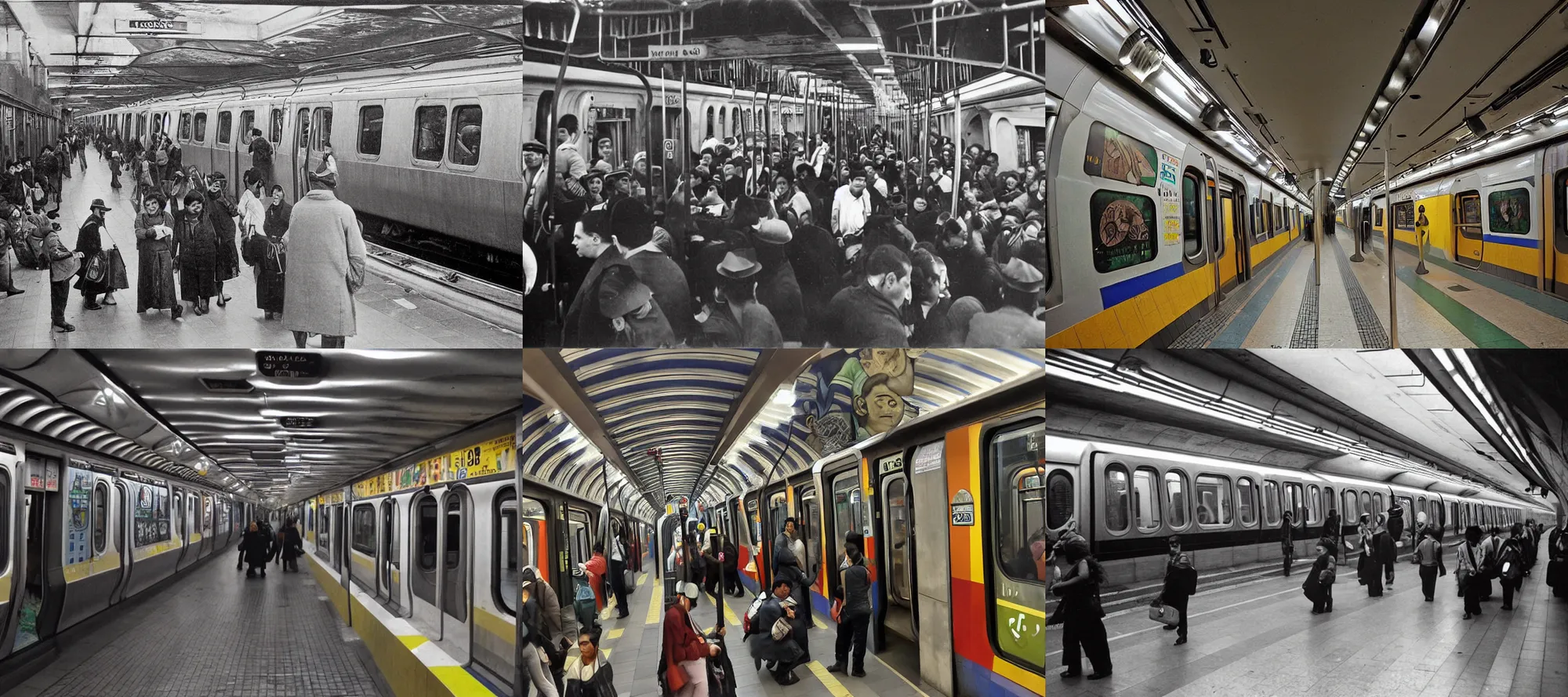 Prompt: Mexico City Metro subway train by Diego Rivera