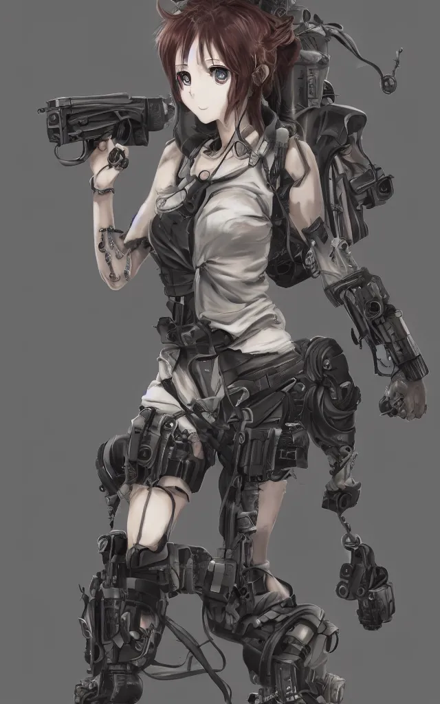 Image similar to anime beautiful female chimera, full round face, full body, post apocalyptic setting, futuristic, medium shot, mid-shot, highly detailed, trending on Artstation