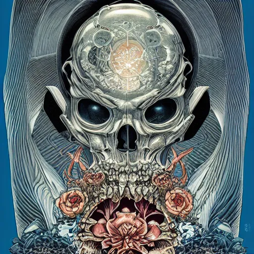 Image similar to portrait of memento mori, symmetrical, by yoichi hatakenaka, masamune shirow, josan gonzales and dan mumford, ayami kojima, takato yamamoto, barclay shaw, karol bak, yukito kishiro