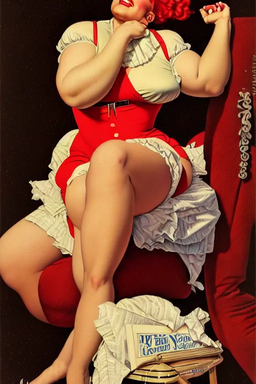 Image similar to jill scott portrait by gil elvgren and norman rockwell and rob gonsalves and hajime sorayama, hyperrealistic, high detail, ultra detailed, highly detailed face, ruffled fabric