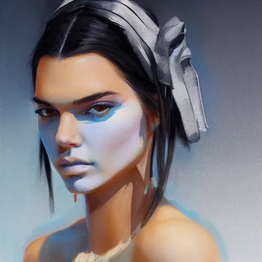 Image similar to fashion model kendall jenner by Alec Monopoly by Richard Schmid by Jeremy Lipking by moebius by atey ghailan