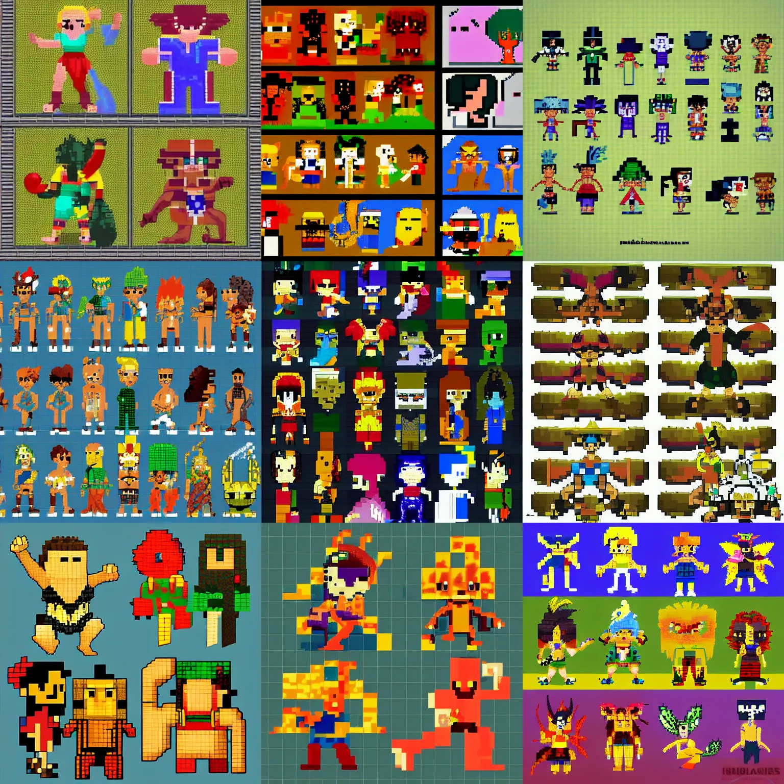 Prompt: brazilian folklore creatures as 2d fighting game characters, pixel art, videogame