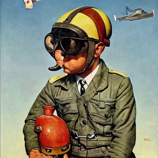 Prompt: An Elephant 1940's Aviator portrait, art by Norman Rockwell