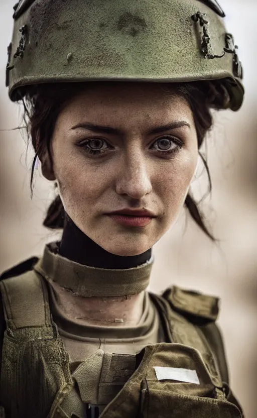 Prompt: portrait photo of an italian soldier girl, highly detailed, dirt splash and smoke in the background, high resolution, cosplay photo, stunning, girls frontline style, bokeh soft, shot on 70mm, zenithal lightning, trending on instagram, by award winning photographer, realistic human anatomy, real human faces, realistic military carrier, soldier clothing, modern warfare, in combat stance, shot with a professional camera, low saturation, soldier clothing