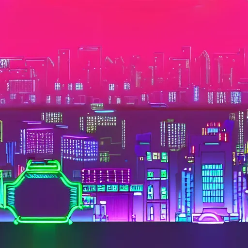 Prompt: cyberpunk city, aqua, green, and purple neon lighting
