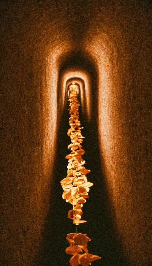 Image similar to 7 0 s movie still of a tunnel made of moth, cinestill 8 0 0 t 3 5 mm eastmancolor, heavy grain, high quality, high detail