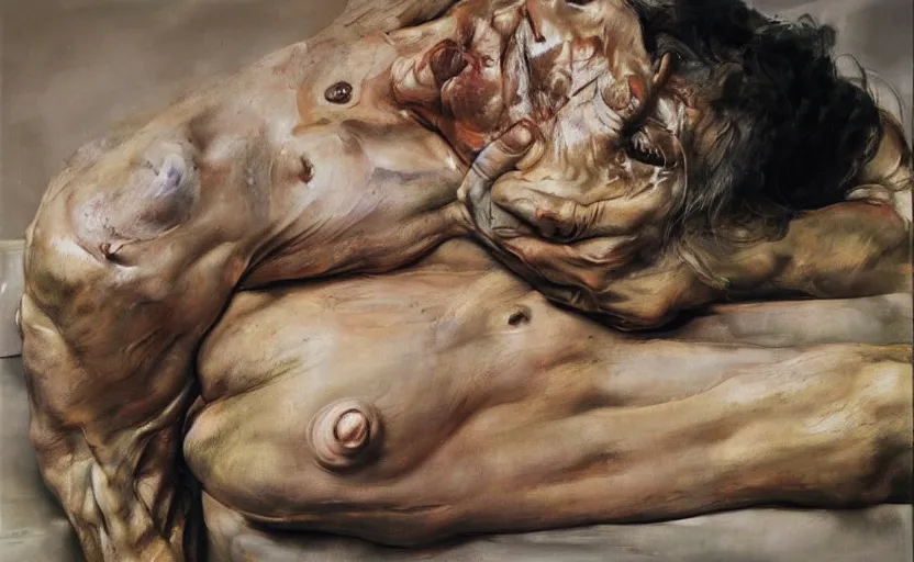 Prompt: high quality high detail painting by lucian freud and frank frazetta and jenny saville, hd, depressing, muted colors, cinematic