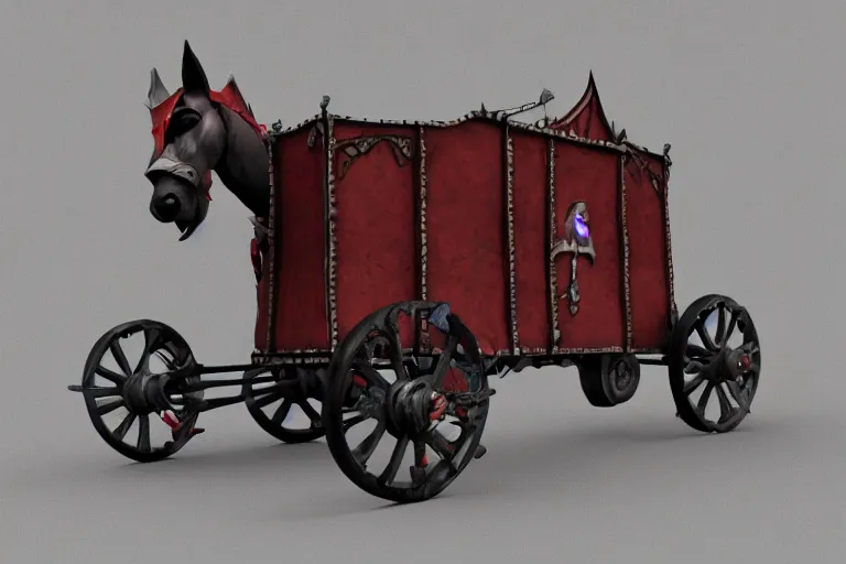 Prompt: 3d sculpt of a gothic circus wagon, artstaton, League of Legends, red dead redemption2, overwatch, digital illustration