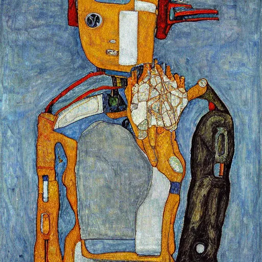 Image similar to portrait of a robot by egon schiele